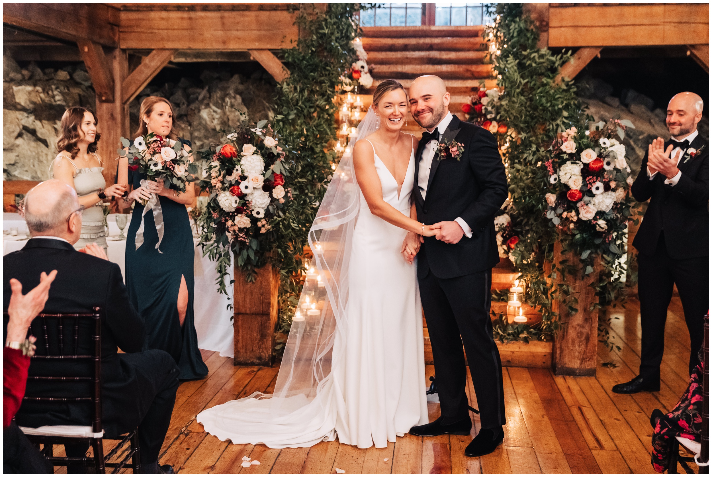 winter wedding ceremony in the barn at red lion in cohasset ma